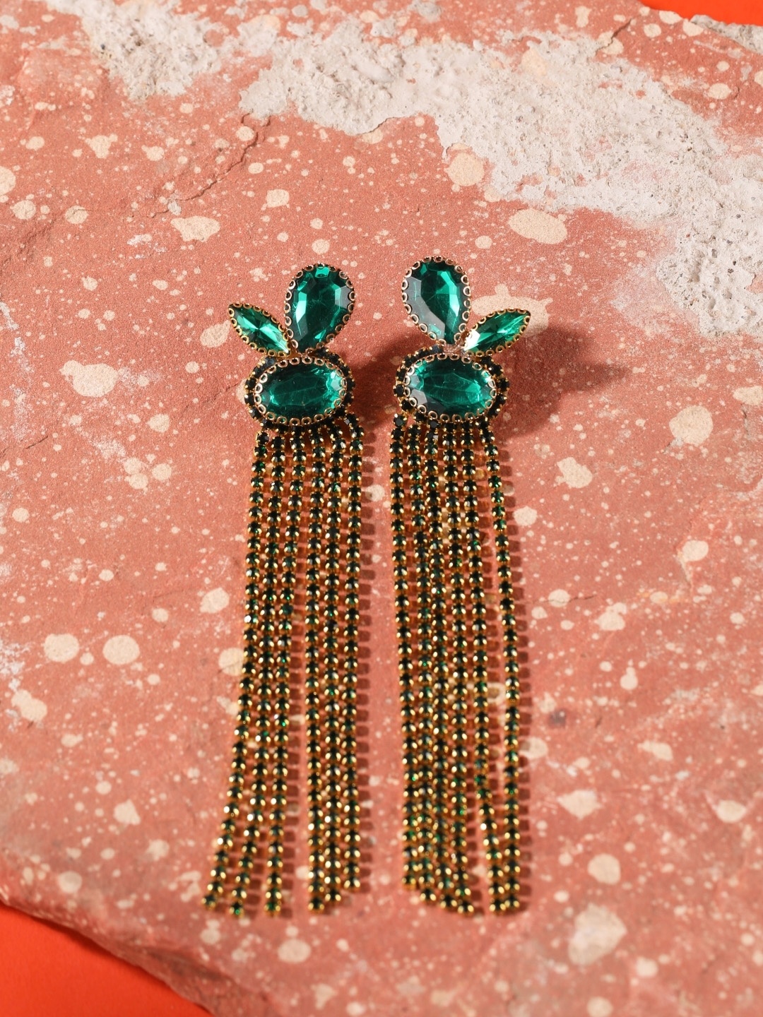 

KPOP Gold-Plated Contemporary Rhinestone Studded Drop Earrings