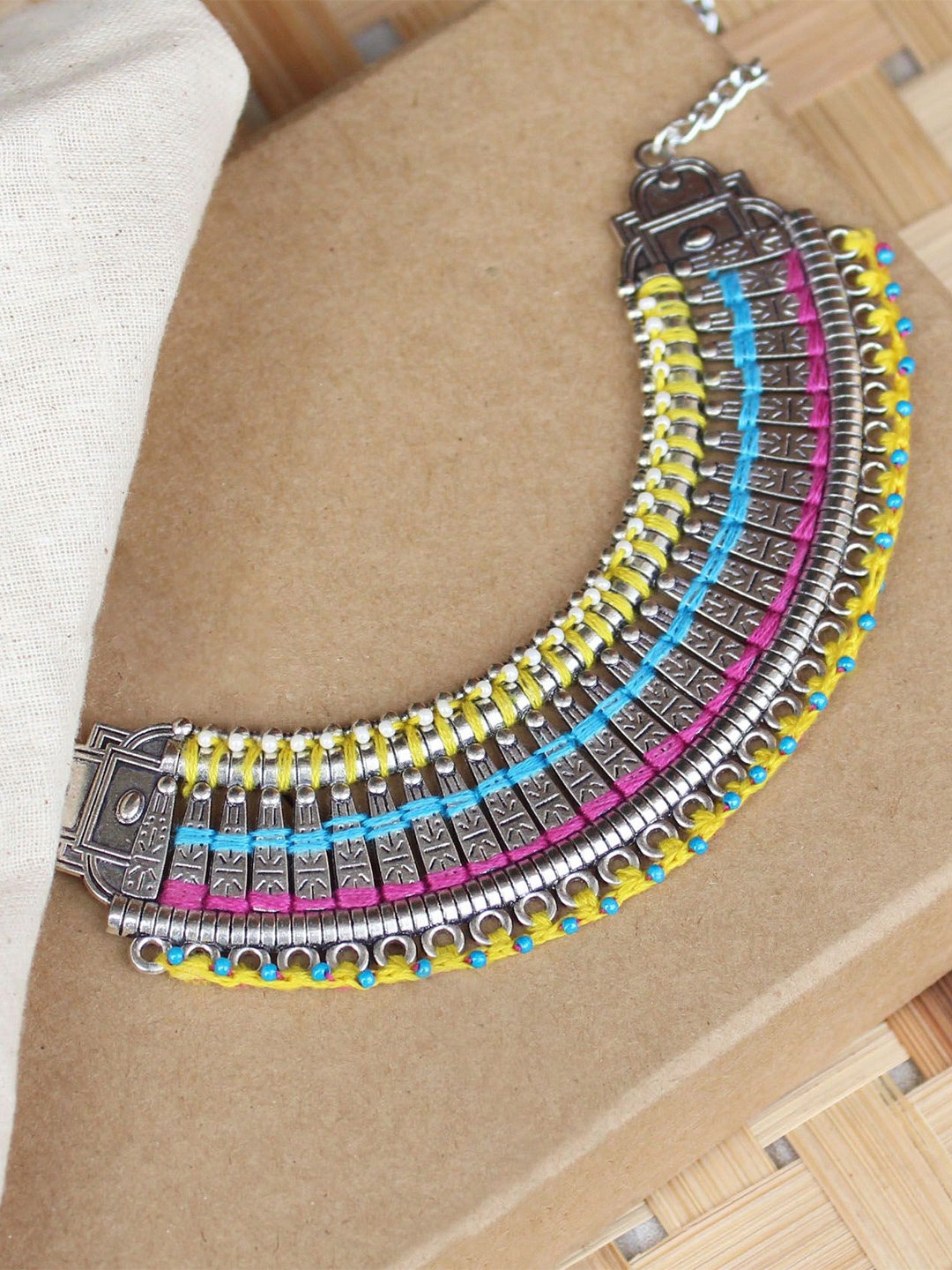 

BeAbhika Silver-Plated Beaded Thread Detail Necklace