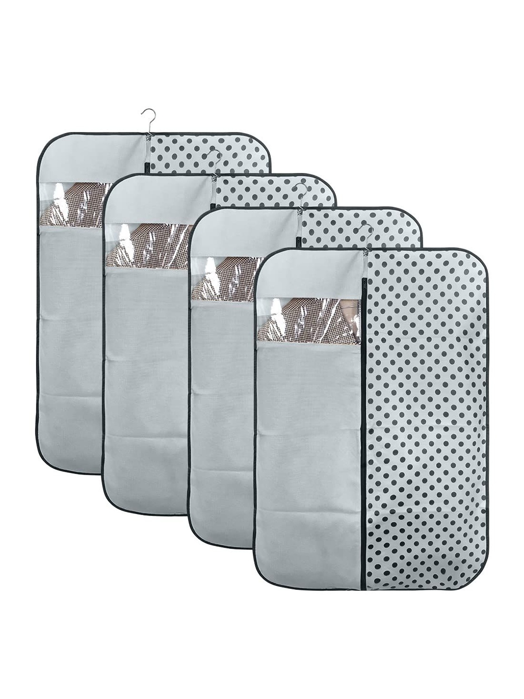 

prettykrafts Grey & Black 4 Pieces Printed Reusable Blazer Cover Organisers