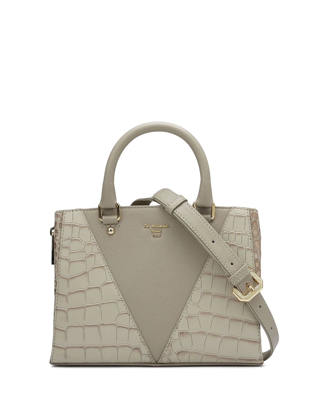 

Da Milano Women Textured Leather Quilted Structured Handheld Bag, White