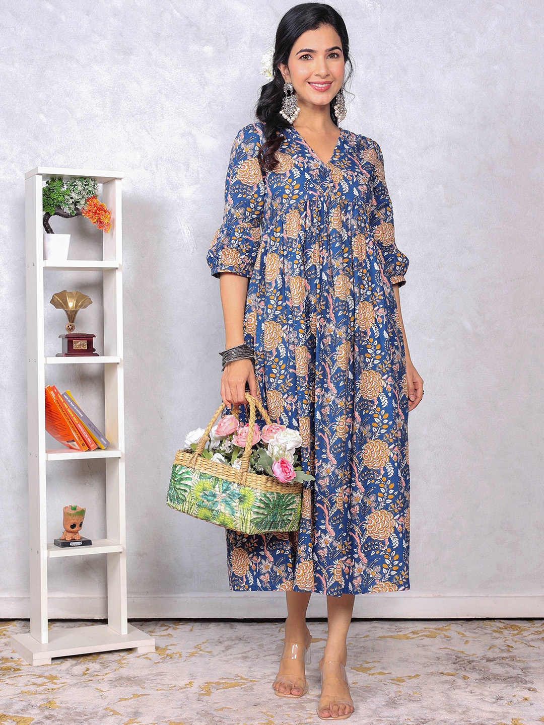 

GULAB CHAND TRENDS Printed Cotton Ethnic Dresses, Blue