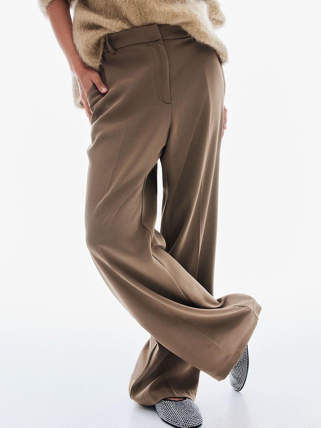 

H&M Women Straight Trousers, Brown