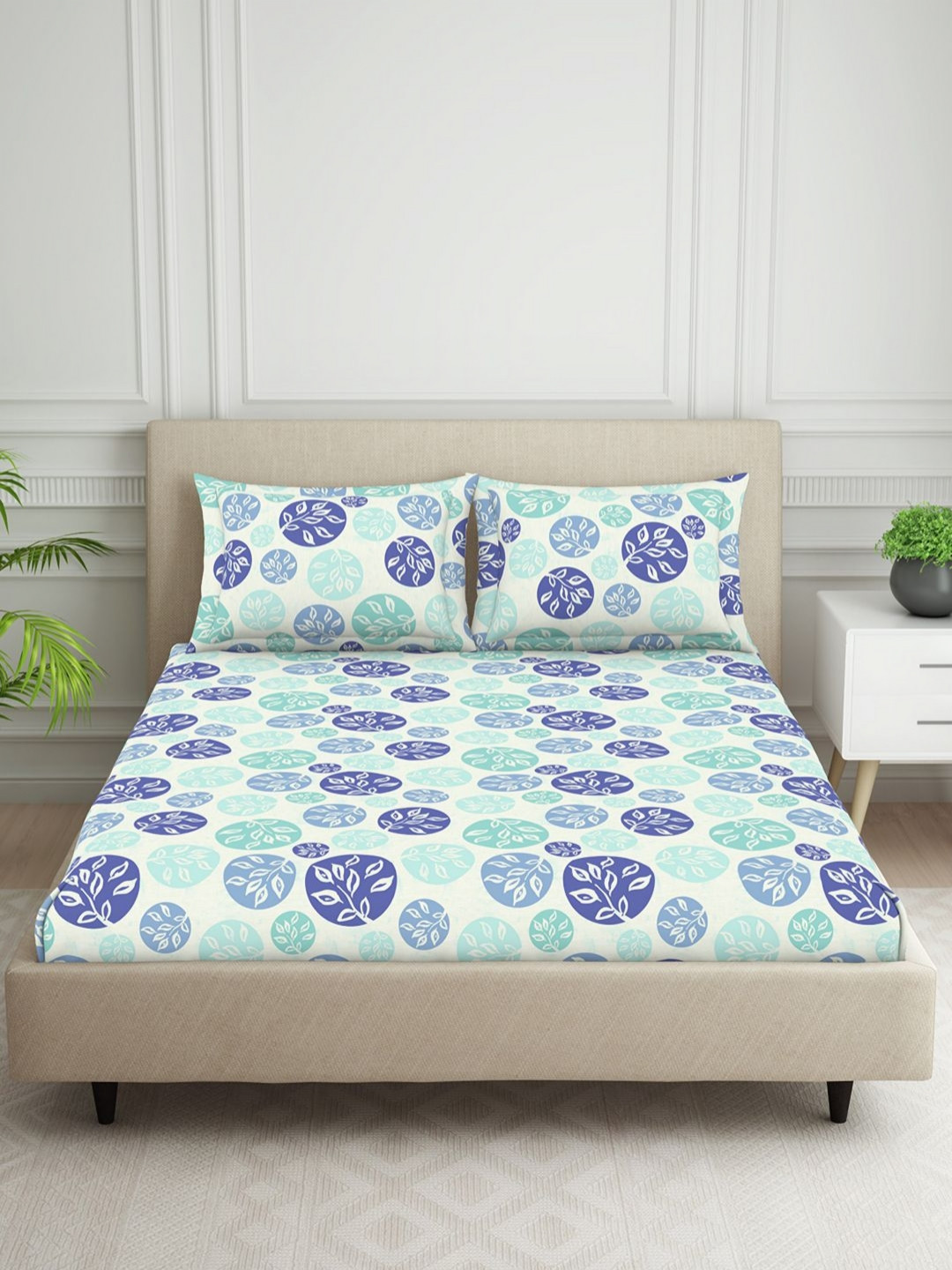 

Welspun Harmony Blue & Navy Blue Floral Printed 120 TC Queen Bedsheet Set 1.98 m x 1.52 m
