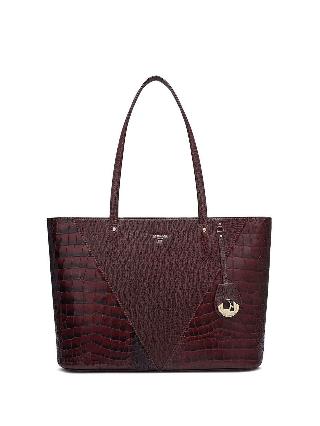 

Da Milano Women Textured Leather Shopper Tote Bag, Burgundy