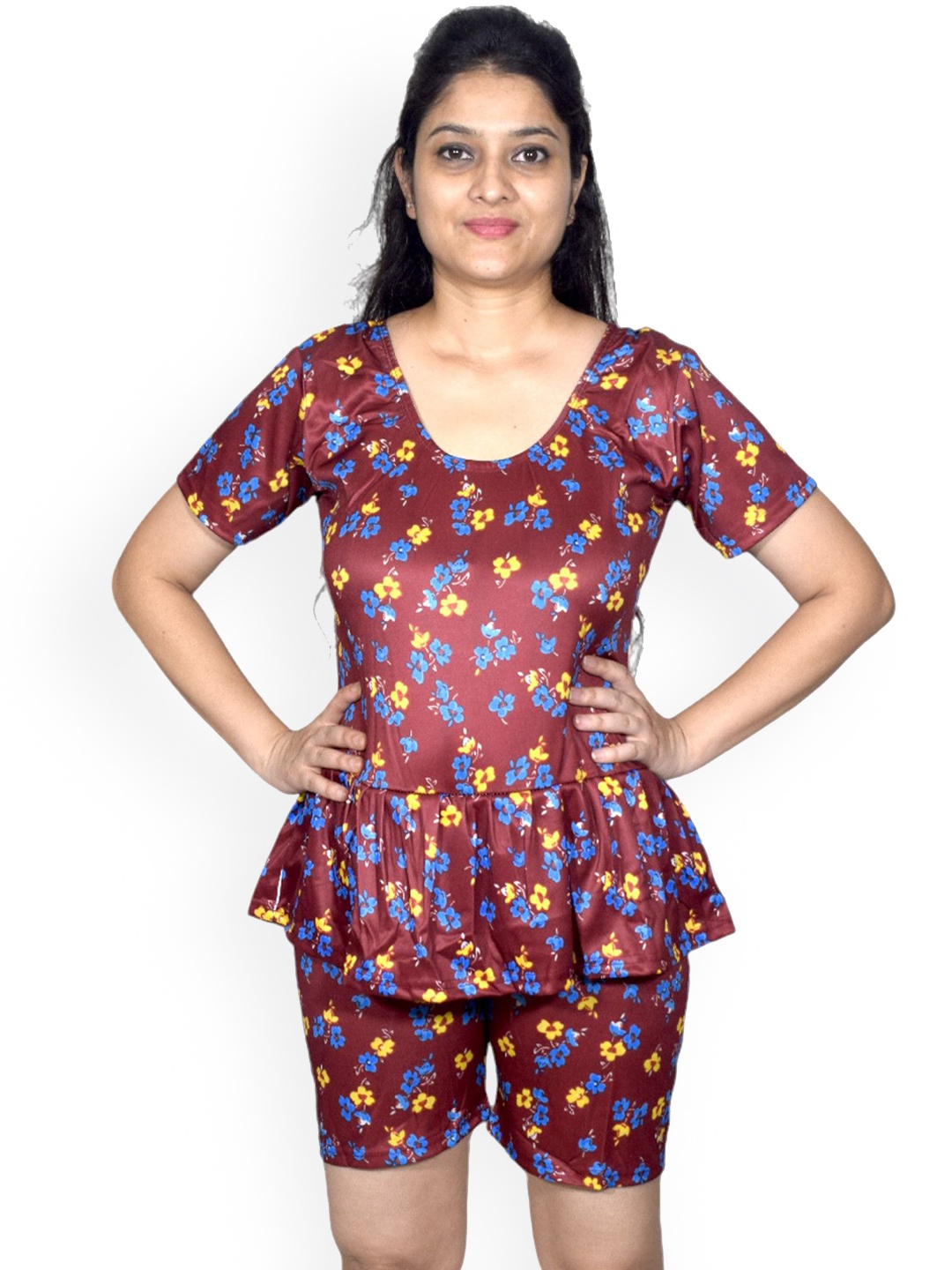

Aqua Holic Women Floral Printed Round Neck Swimwear Suit, Blue