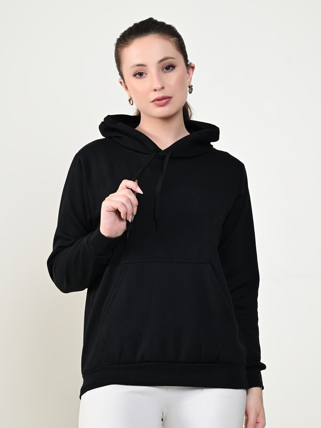 

BAESD Women Solid Hood Fleece Pullover Sweatshirt, Black