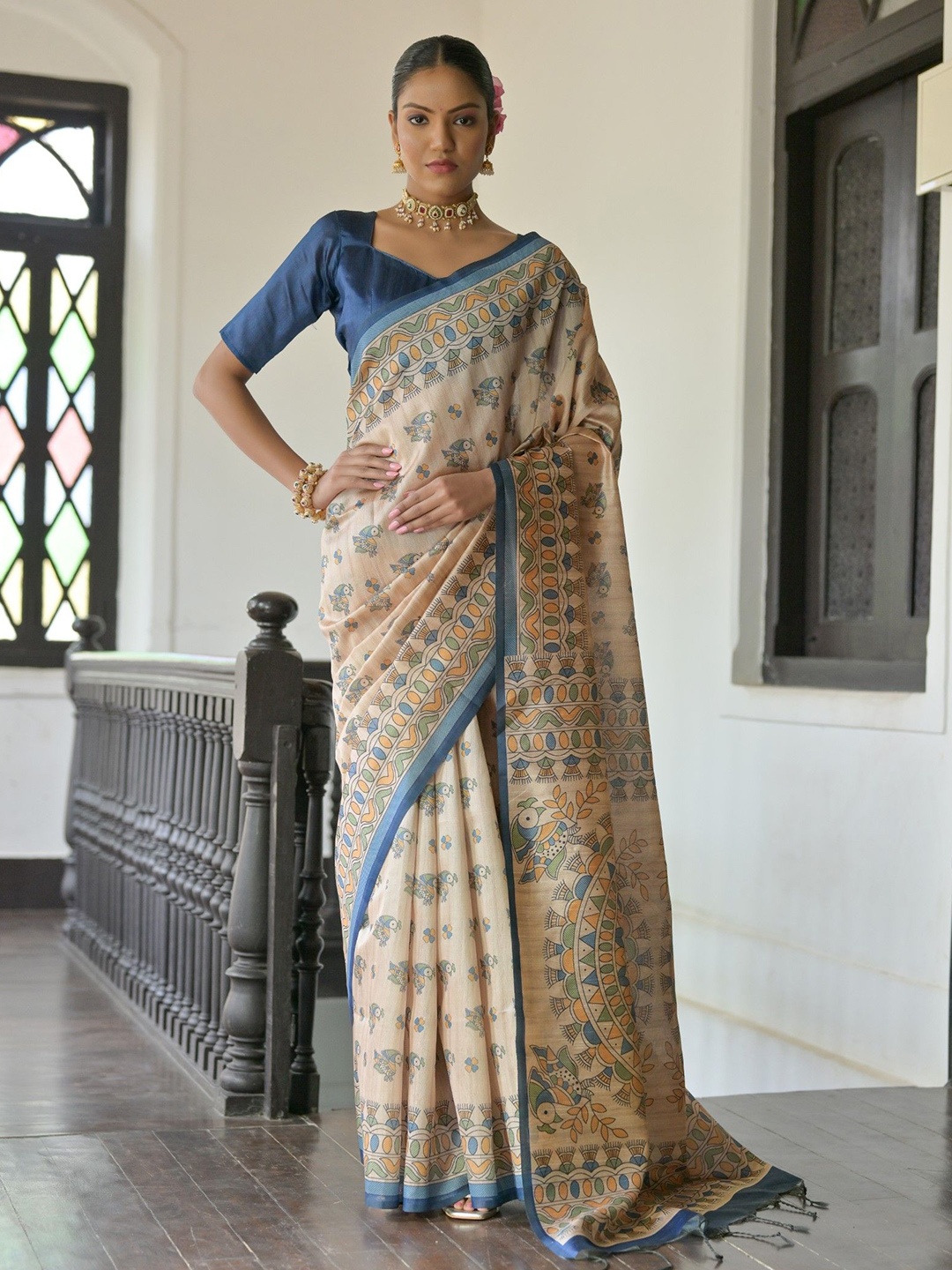 

AWRIYA Ethnic Motifs Silk Saree, Blue