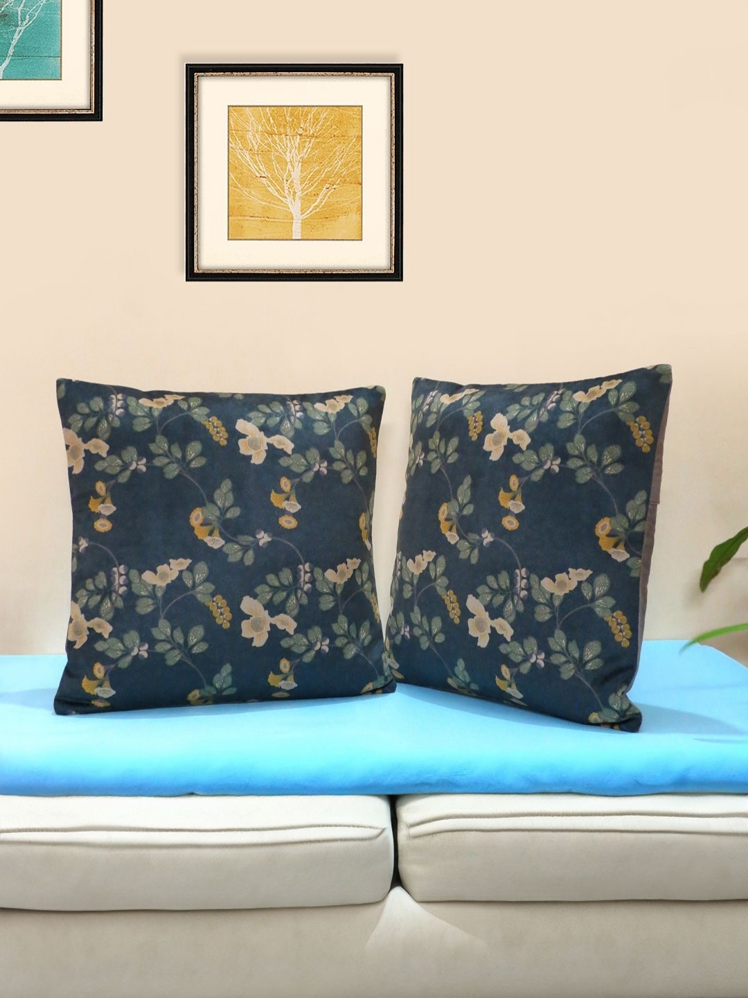 

Mid July Home Grey & Mustard 2 Pieces Floral Velvet Square Cushion Covers
