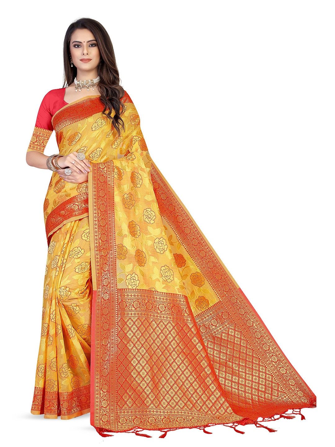 

Maroosh Woven Design Zari Saree, Gold