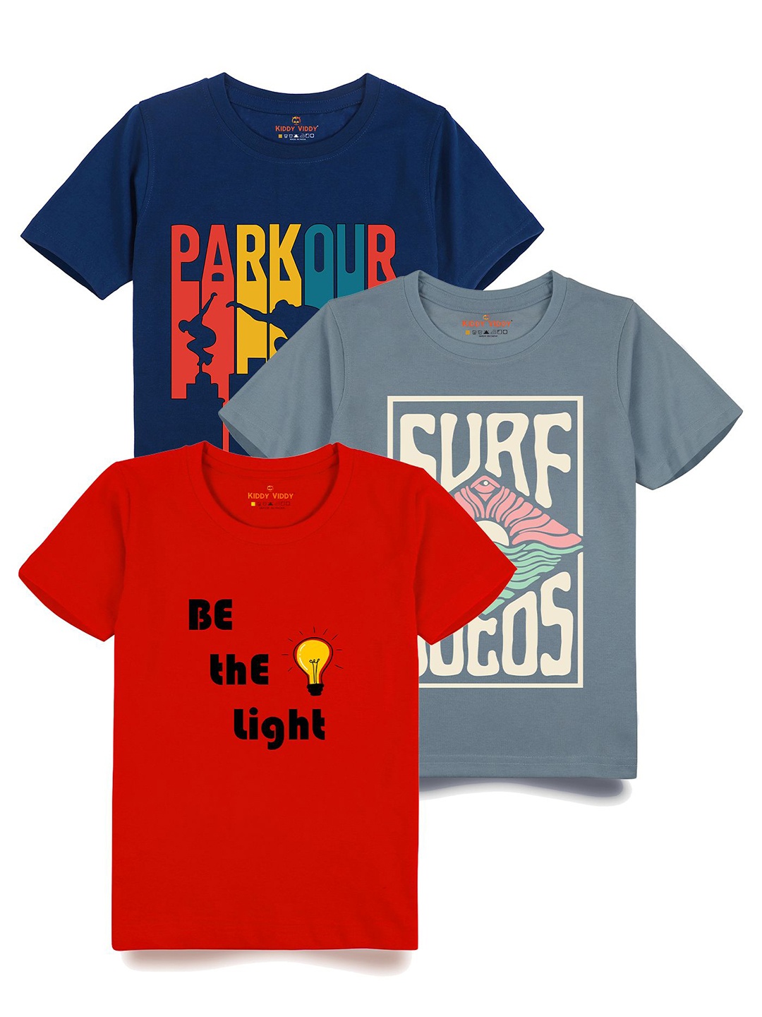 

AUSK Boys Pack Of 3 Graphic Printed Round Neck Cotton T-shirts, Blue