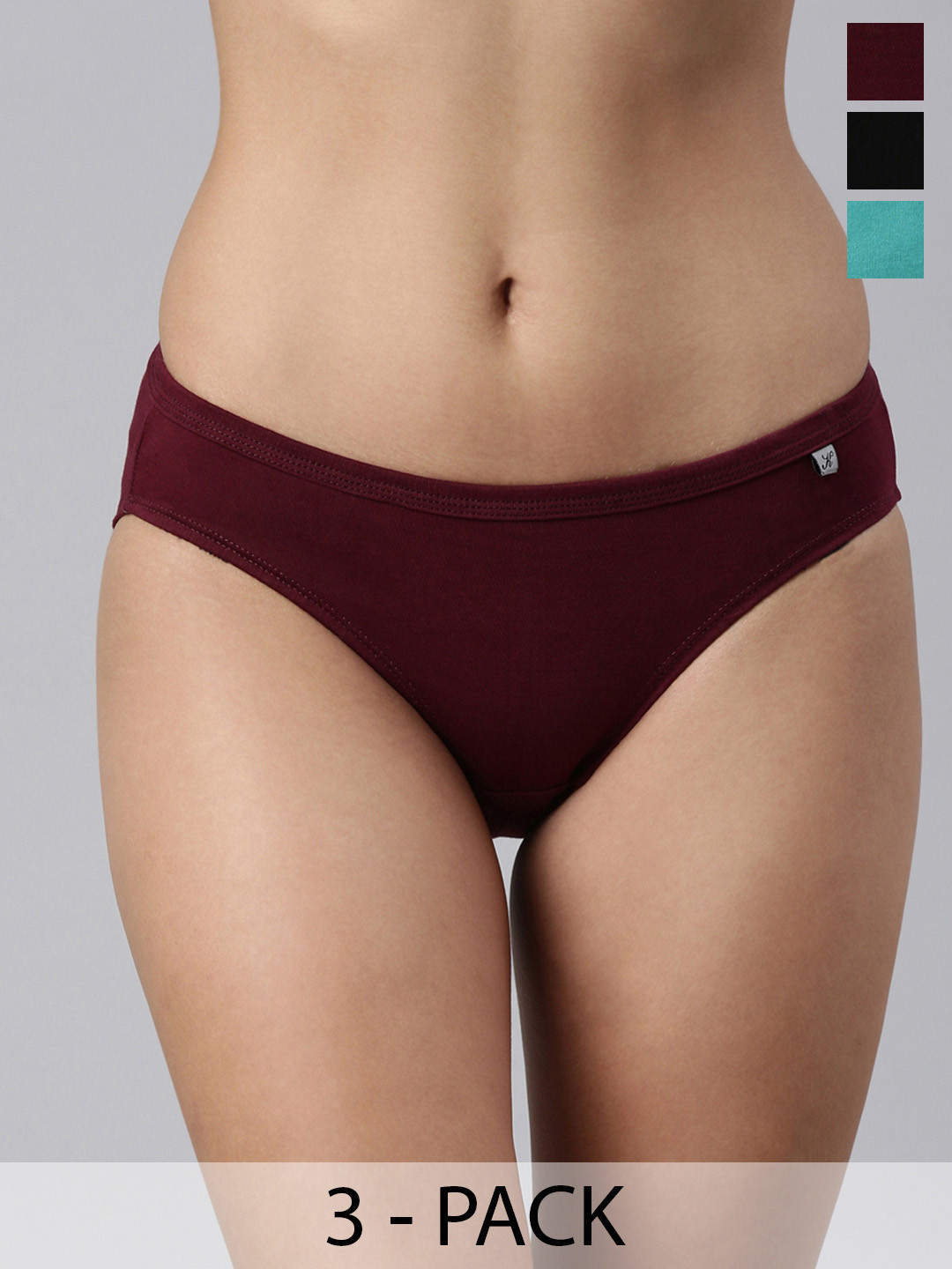 

Kryptic Pack Of 3 Pure Cotton Mid-Rise Bikini BriefsKRWBR606_605_610_R4, Burgundy