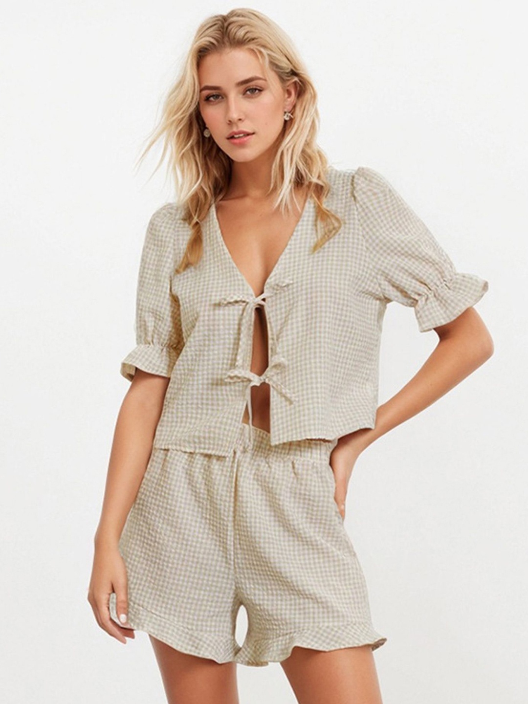 

LULU & SKY Women Top & Short Night suits, Beige