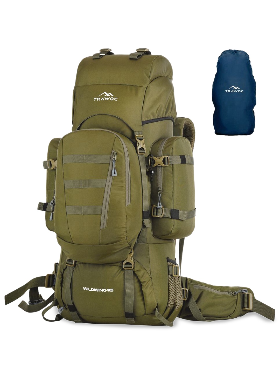 

TRAWOC WILDWING 95L Solid Rucksack With Internal Frame Detachable Daypack, Olive