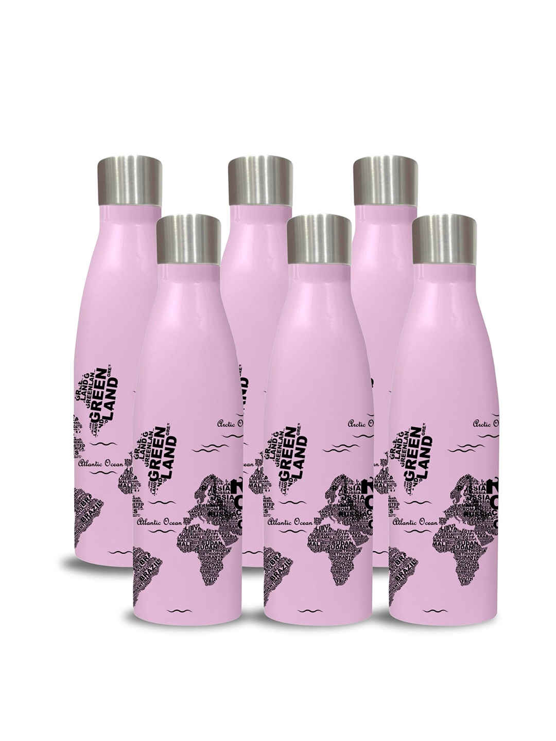

CLAY CRAFT Pink & Black 6 Pieces Stainless Steel Printed Water Bottle 750 ml