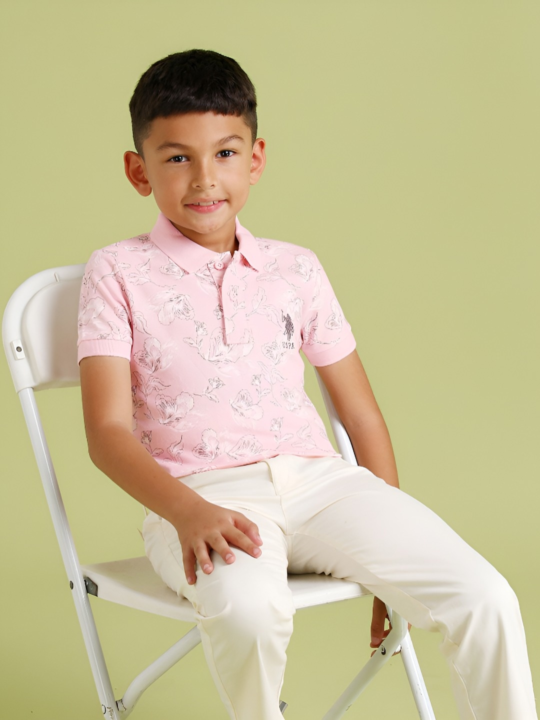 

U.S. Polo Assn. Kids Boys Floral Printed Polo Collar Cotton T-shirt, Pink