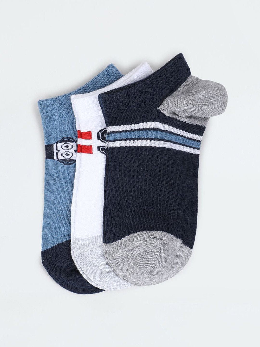 

max Boys Pack Of 3 Striped Ankle Length Socks, Navy blue