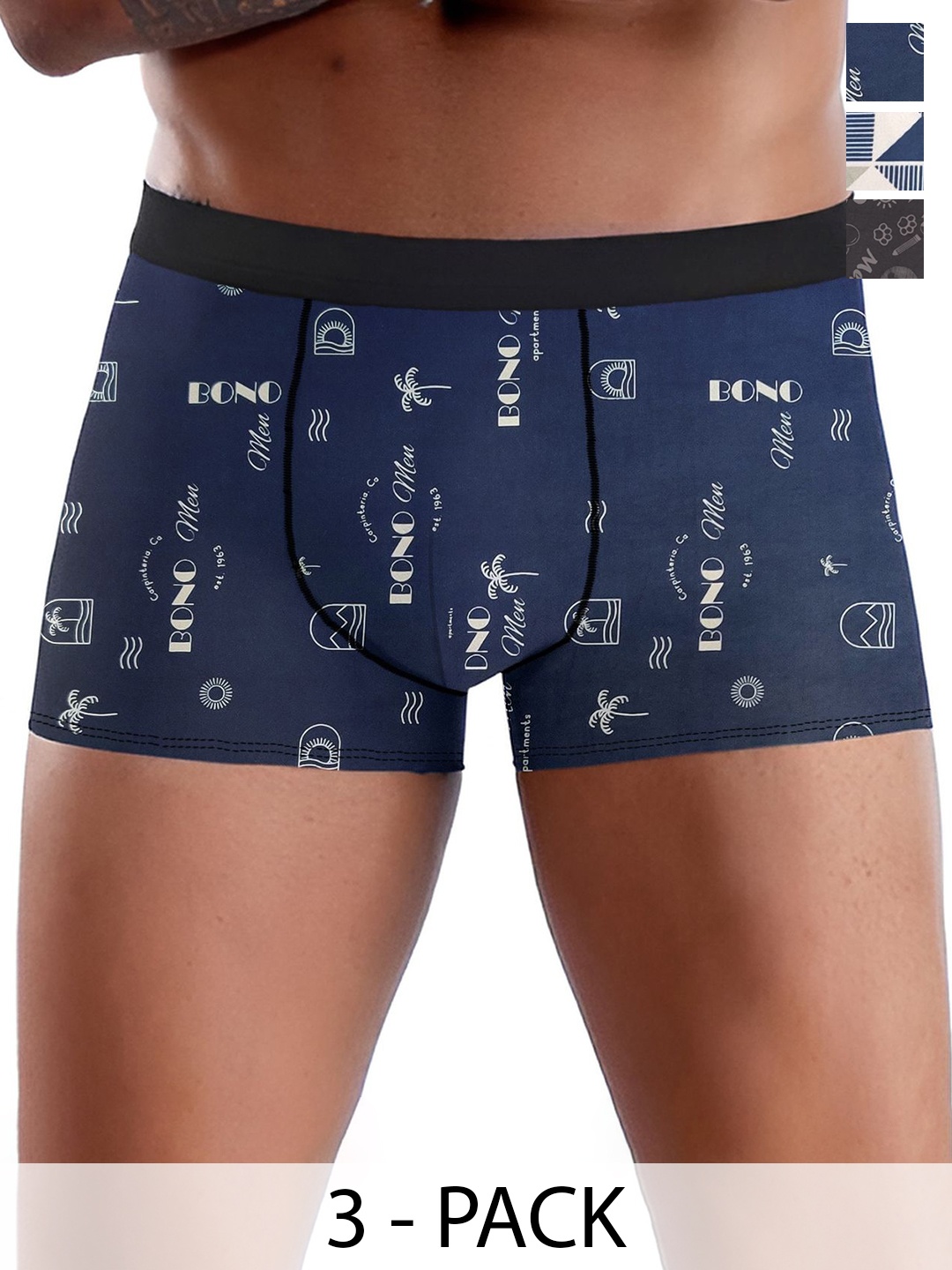

DISPENSER Men Pack Of 3 Printed Trunk V12-C6-C8-C9-L-Multi 71, Black