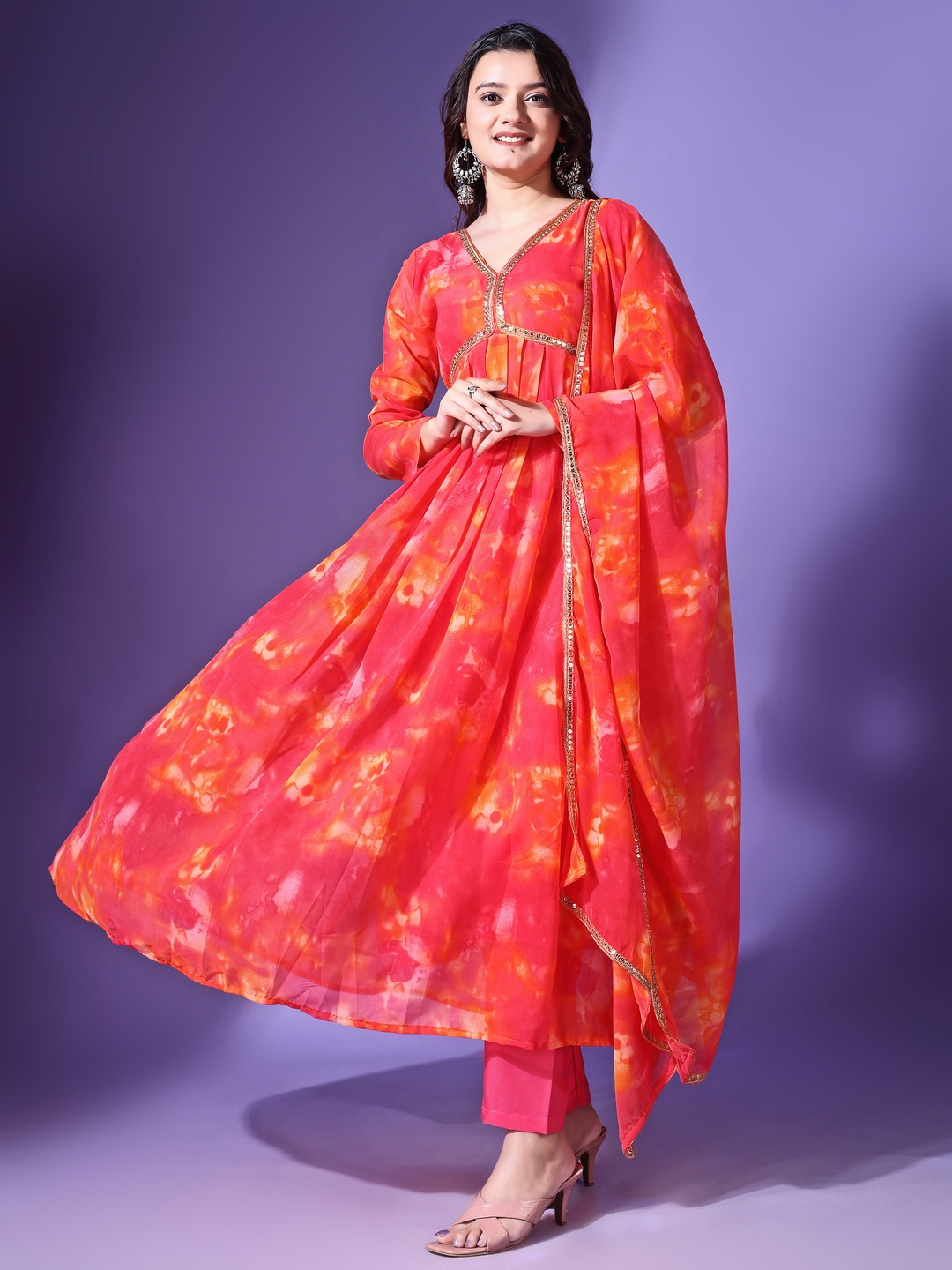 

KALINI Women Floral Printed Regular Kurta with Pyjamas & With Dupatta, Orange