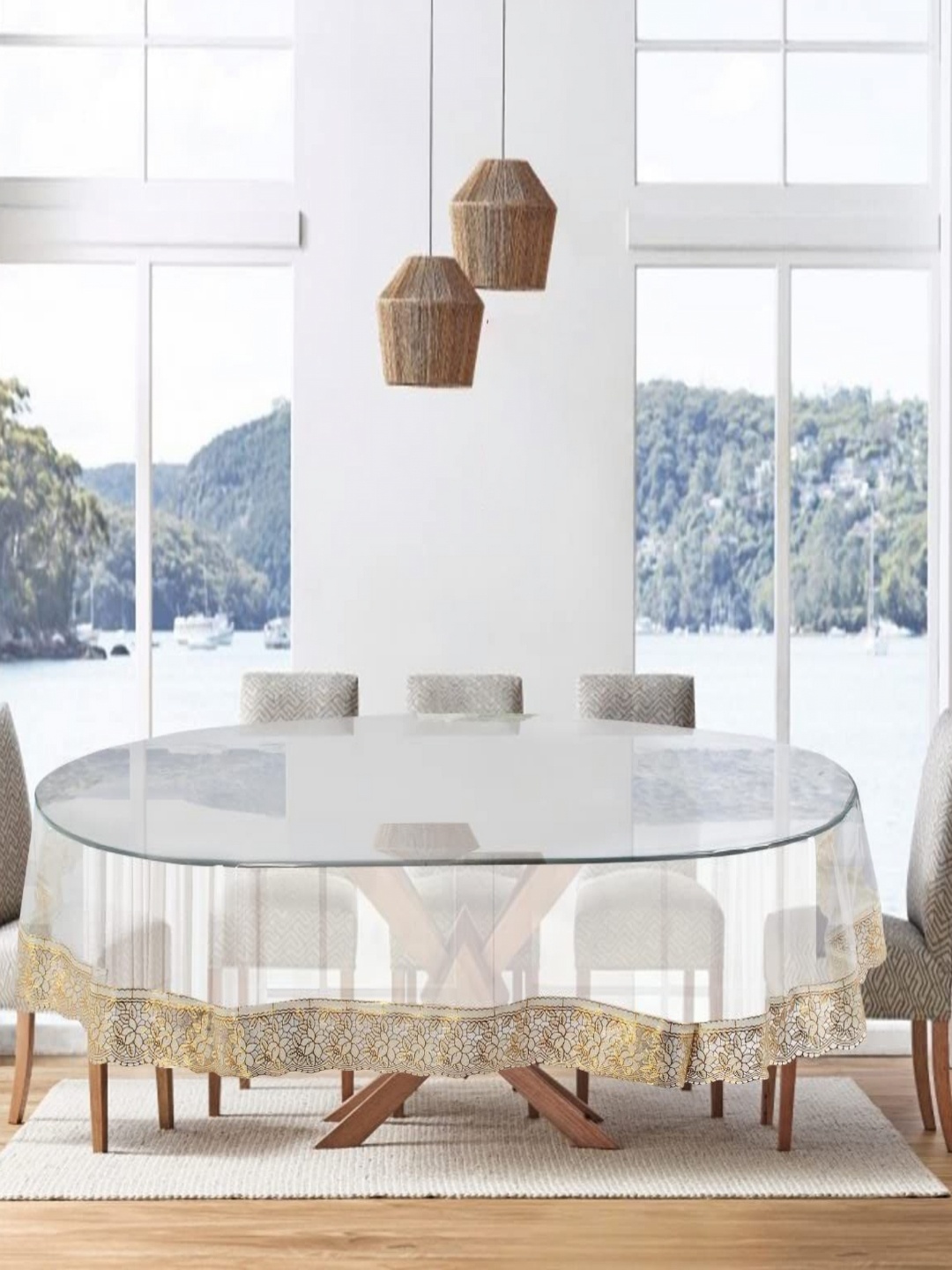 

LooMantha Transparent and GoldToned 6-Seater Table Cover