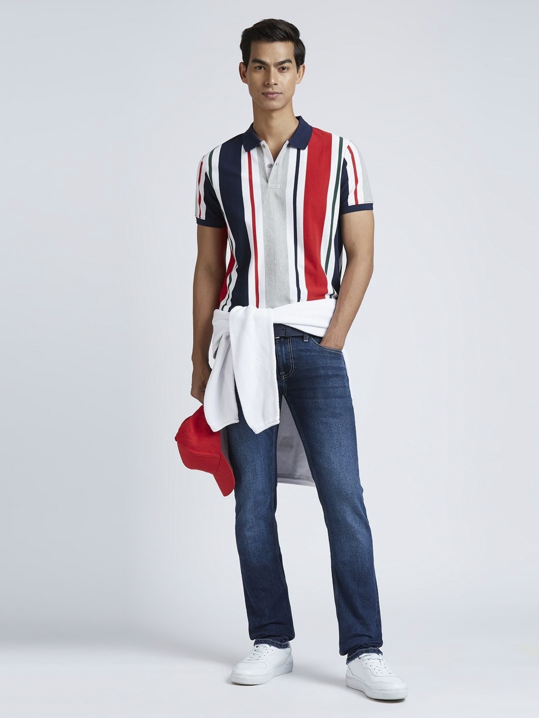 

Pepe Jeans Men Striped Polo Collar Pure Cotton T-shirt, Navy blue
