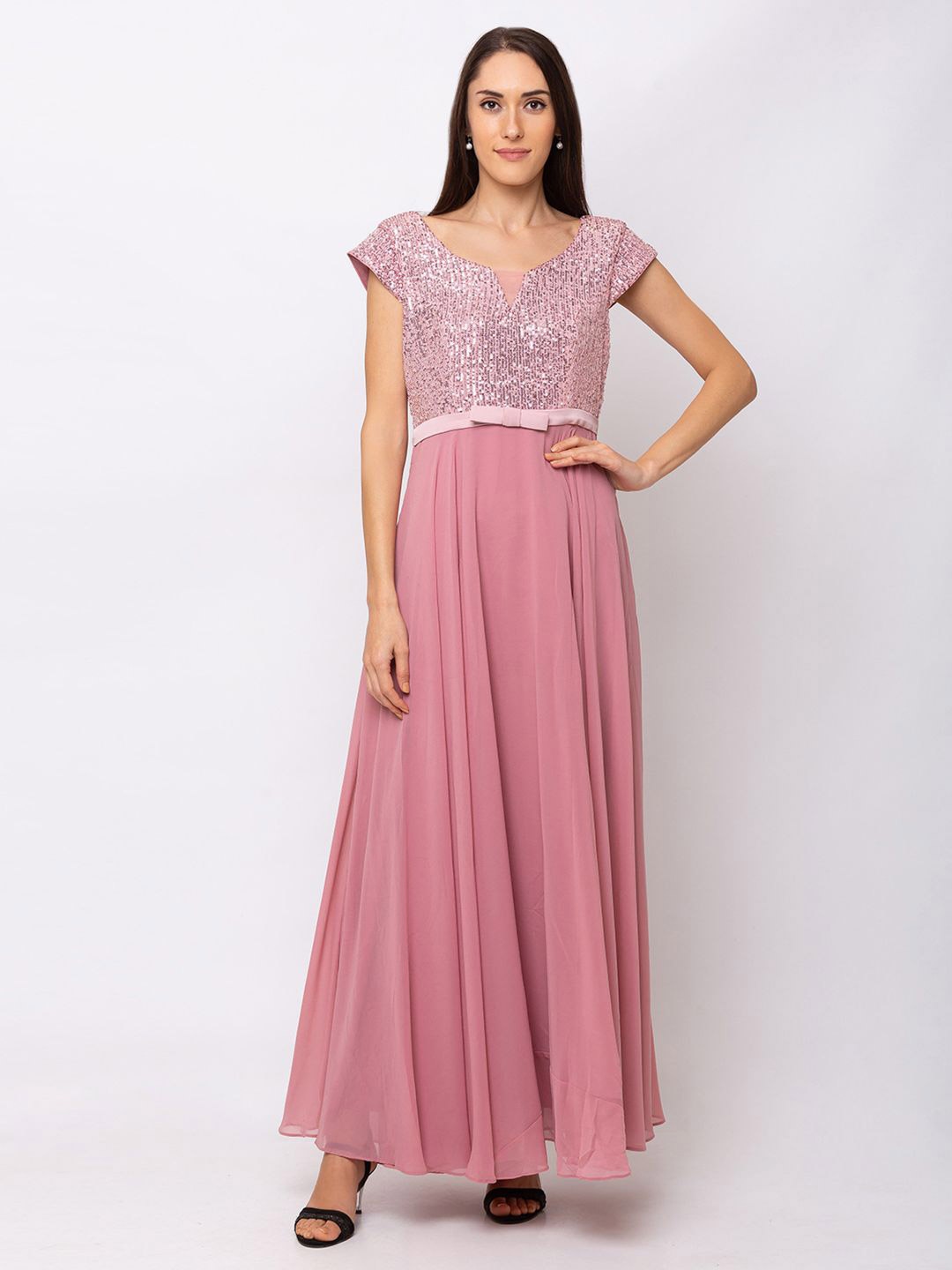 

SHECZZAR Georgette Maxi Dress, Pink