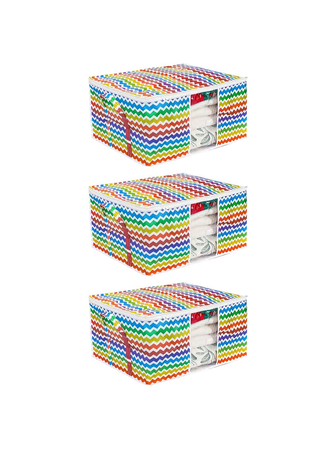 

prettykrafts White & Blue 3 Pieces Printed Reusable Multi-Utility Organisers