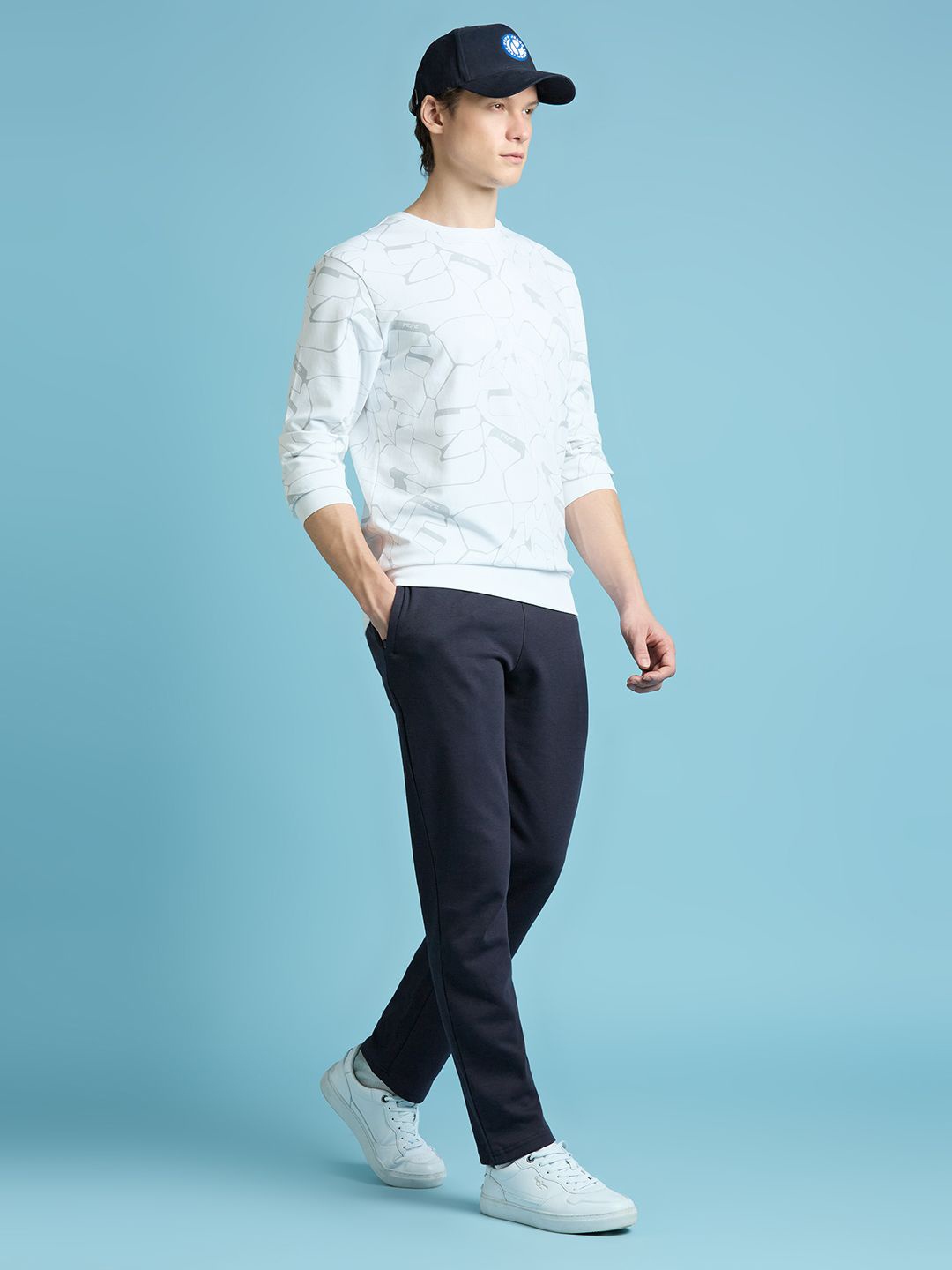 

Pepe Jeans Men Abstract Printed Round Neck Cotton Pullover Sweatshirt, White