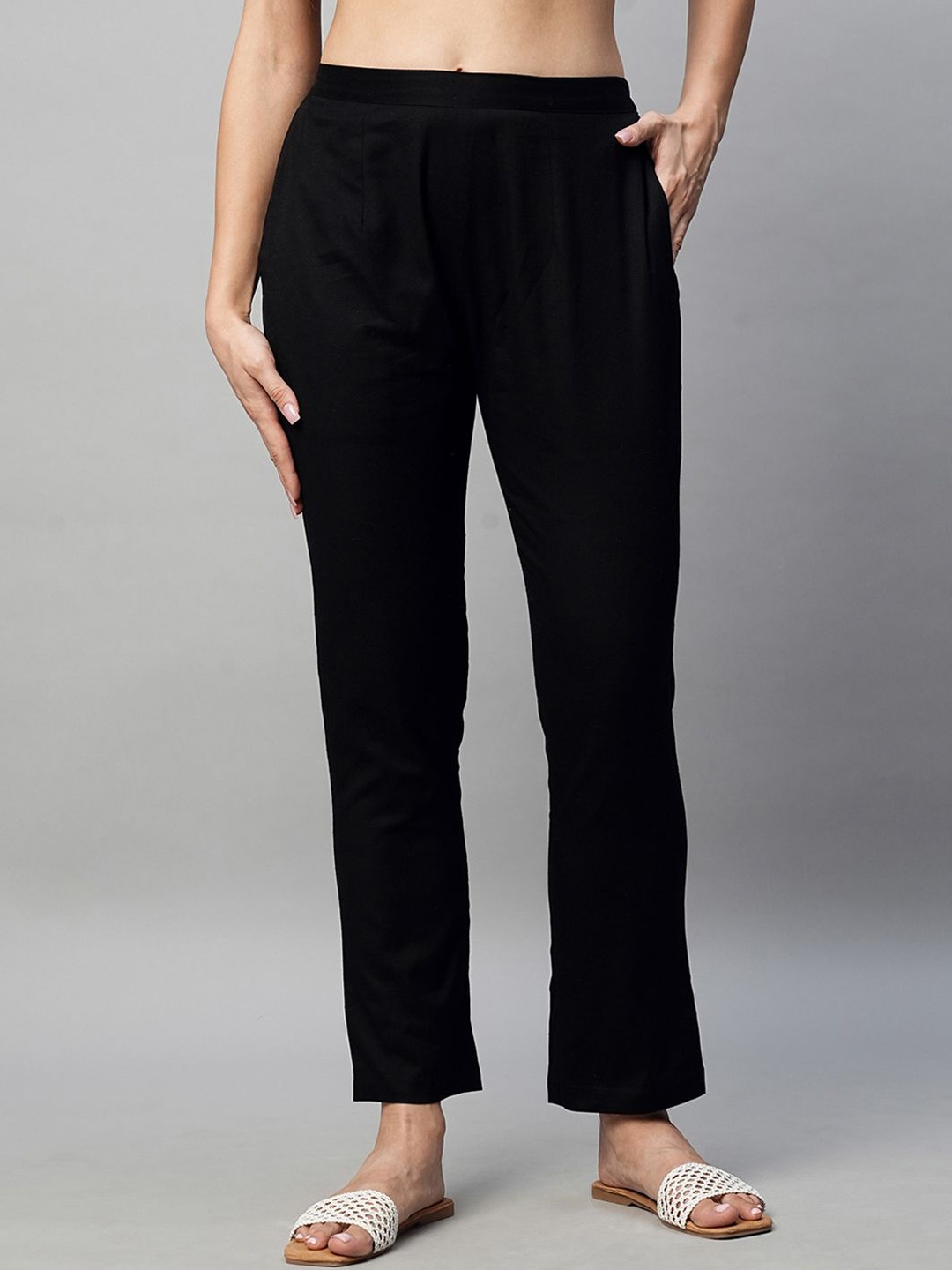 

Babli Women Comfort Straight Fit Trousers, Black