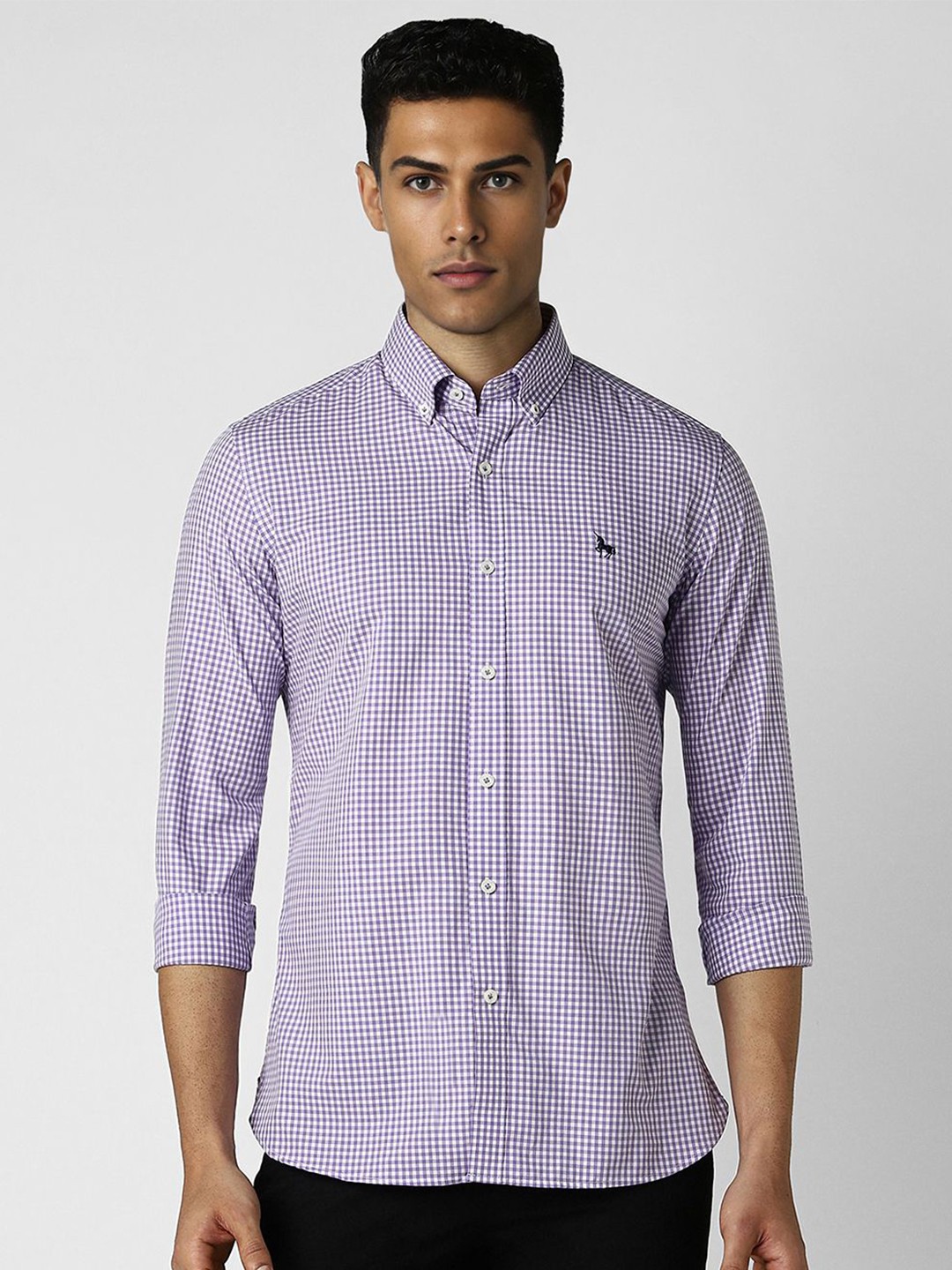 

Van Heusen Sport Men Slim Fit Micro Checks Casual Shirt, Purple