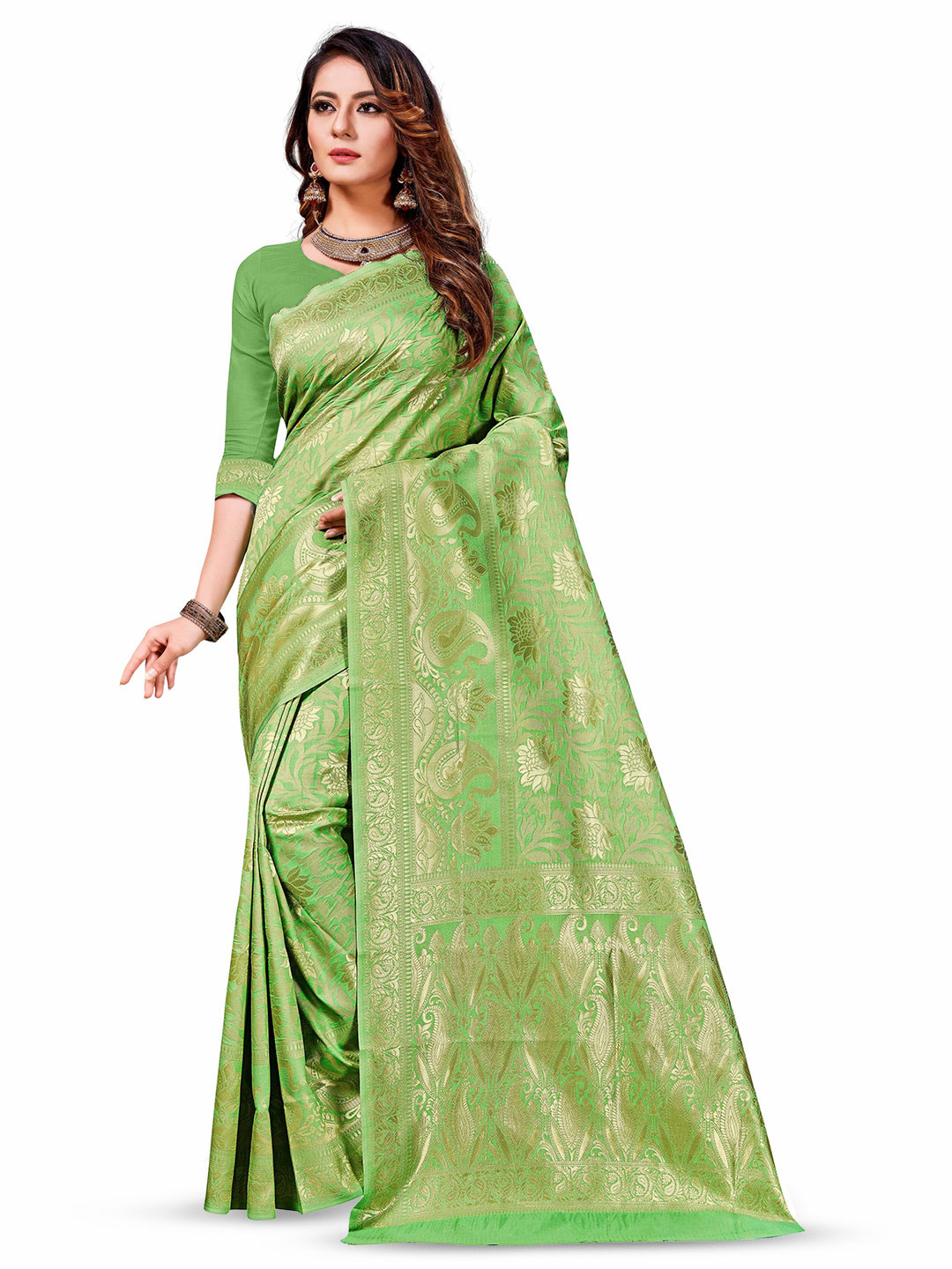 

Maroosh Woven Design Zari Banarasi Saree, Green