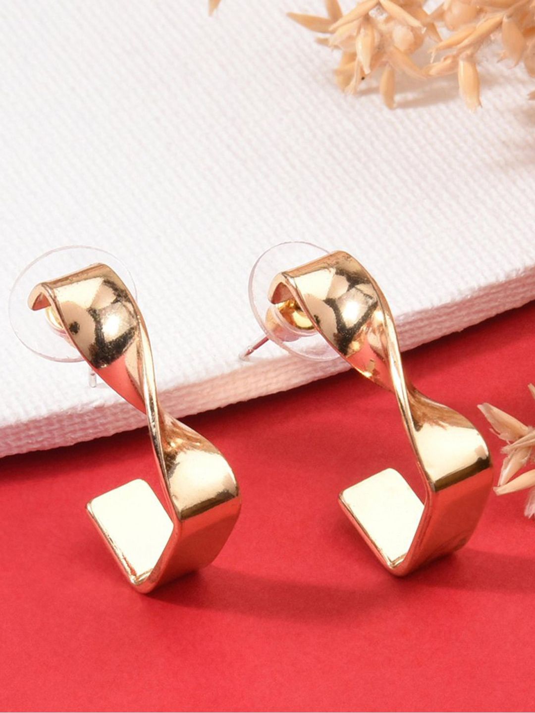 

KRENOZ Gold-Plated Stainless Steel Geometric Twisted Half Hoop Earrings
