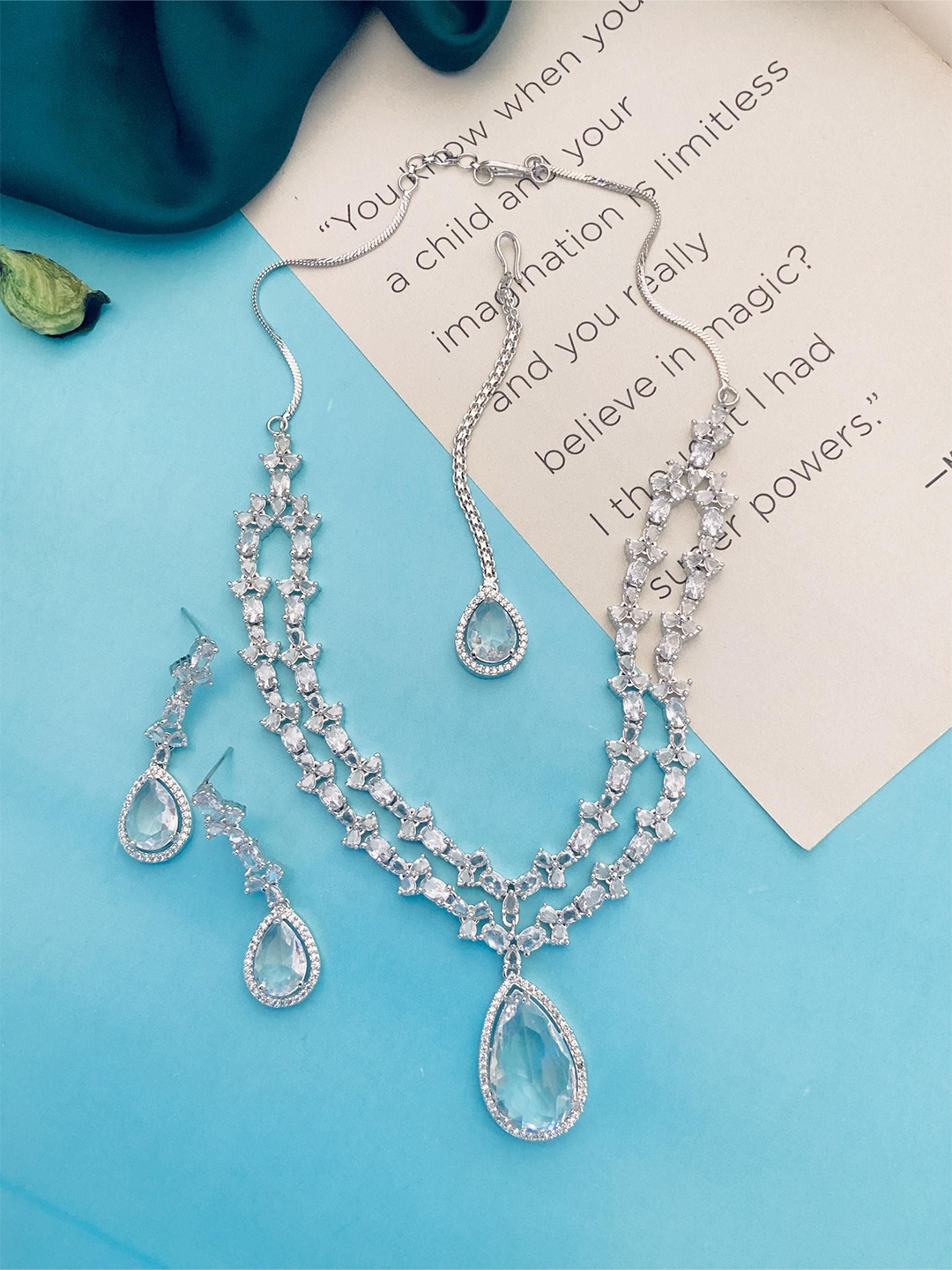 

ABDESIGNS Sophisticated Silver-Plated American Diamond-Studded Jewellery Set