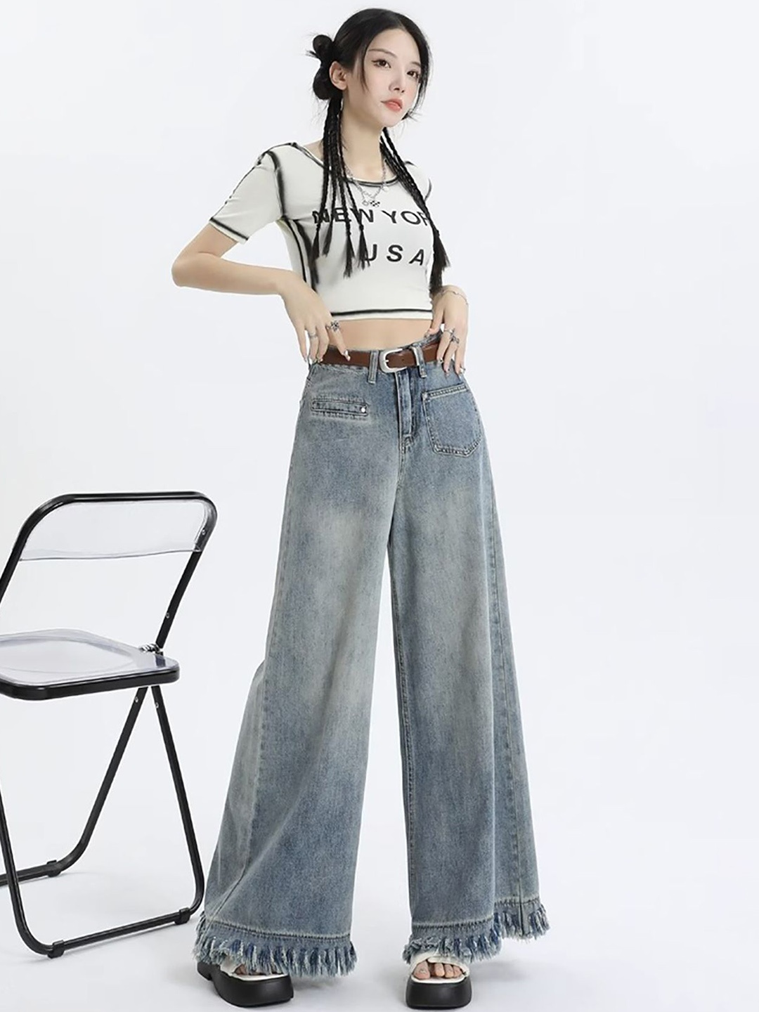 

StyleCast x Revolte Women Flared Light Fade Jeans, Blue