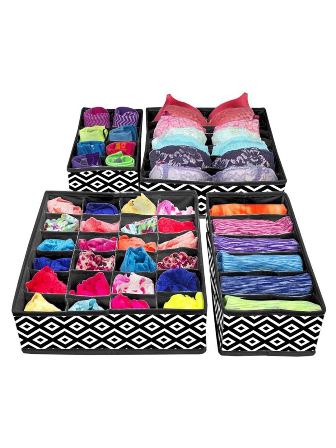 

prettykrafts Black & White 4 Pieces Reusable Multi-Utility Organisers