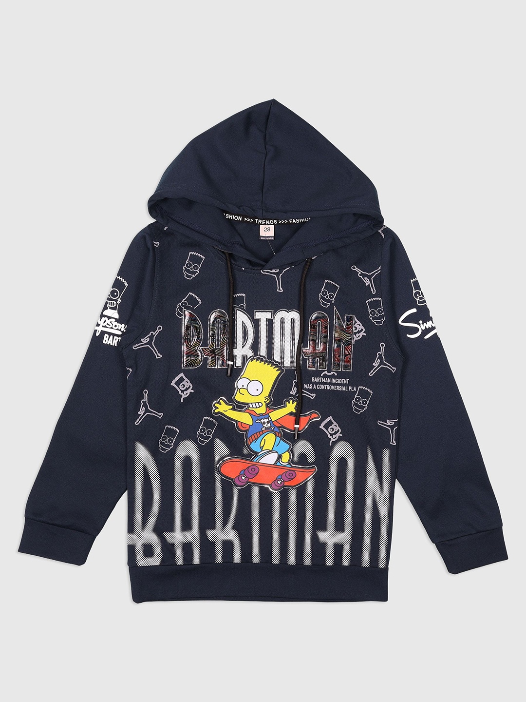 

CHUNMUN Boys The Simpsons Graphic Printed Hooded Sweatshirt, Navy blue