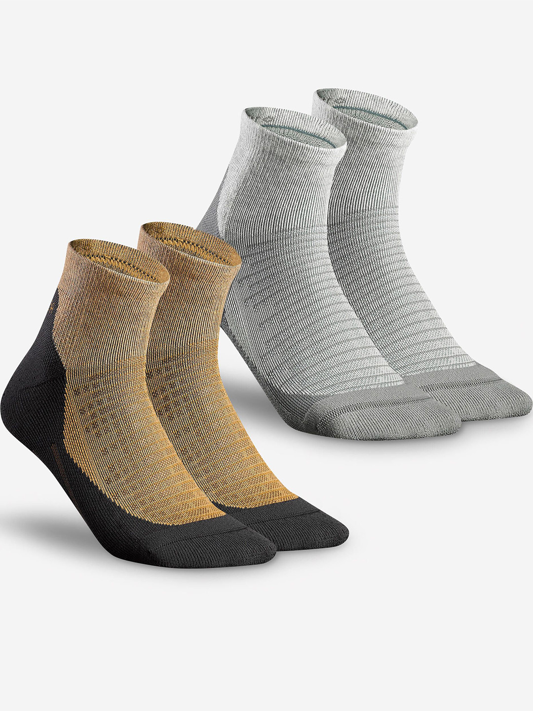

Quechua By Decathlon Unisex Grey Brown Pink Mid Ankle Cotton Hiking Socks - Pack Of 2