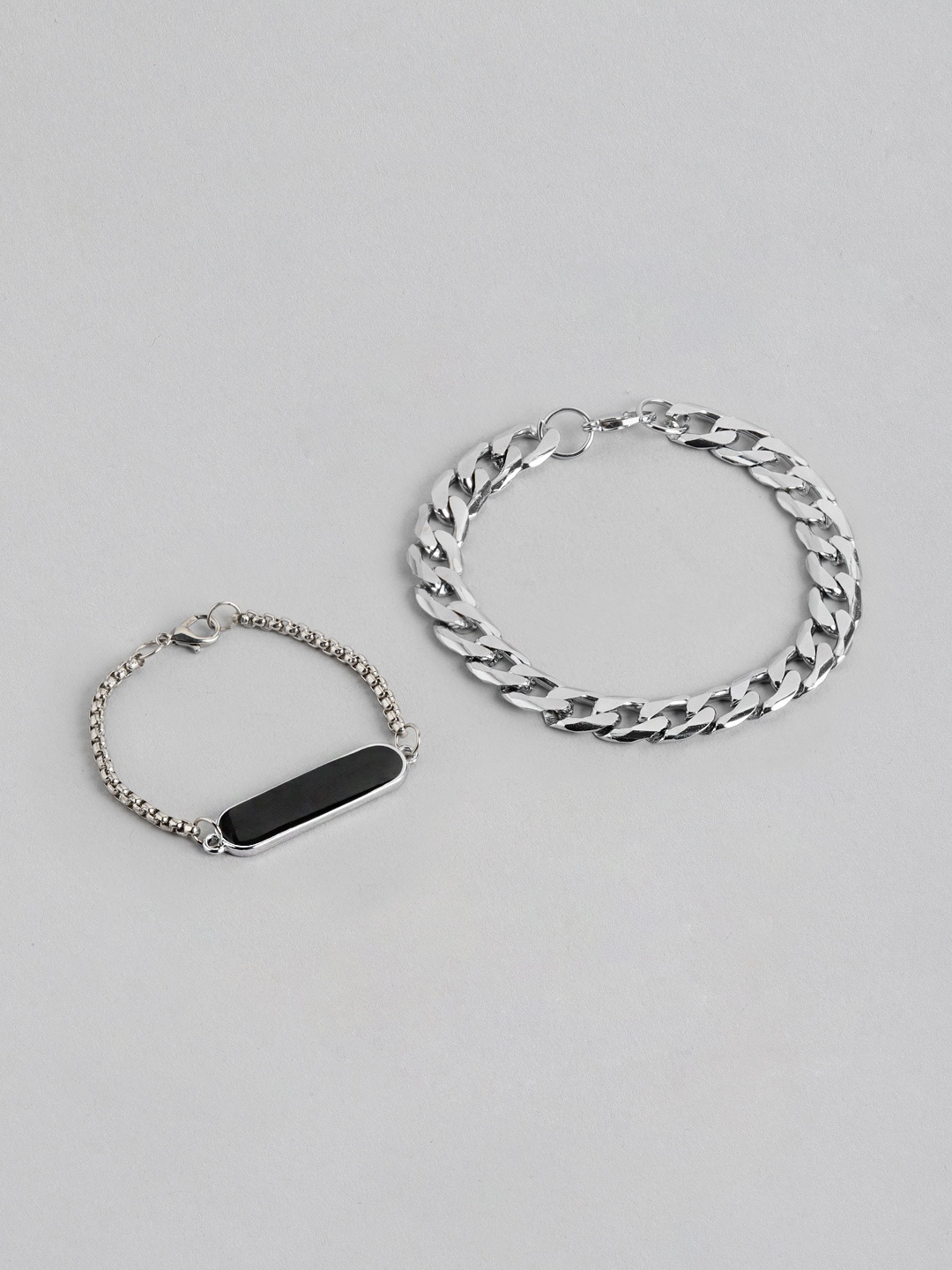 

PARIS HAMILTON Unisex Silver-Plated Pack of 2 Link Bracelet, Black