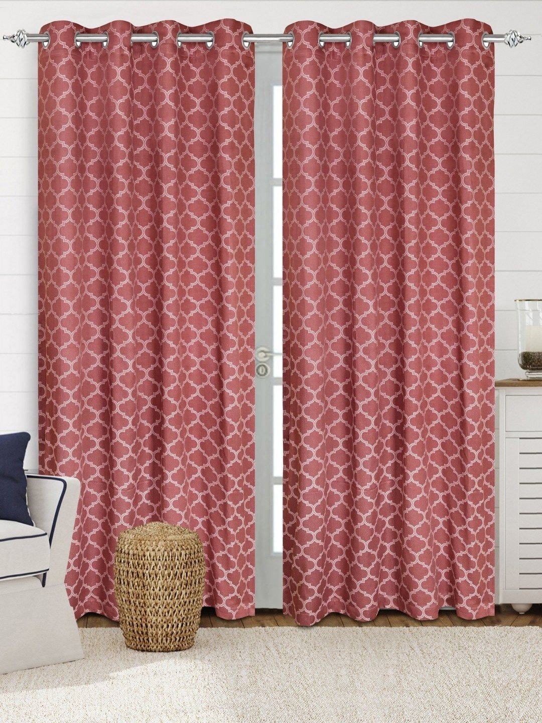 

Saral Home Mauve 2 Pieces Geometric Woven Design Cotton Room Darkening Long Door Curtain