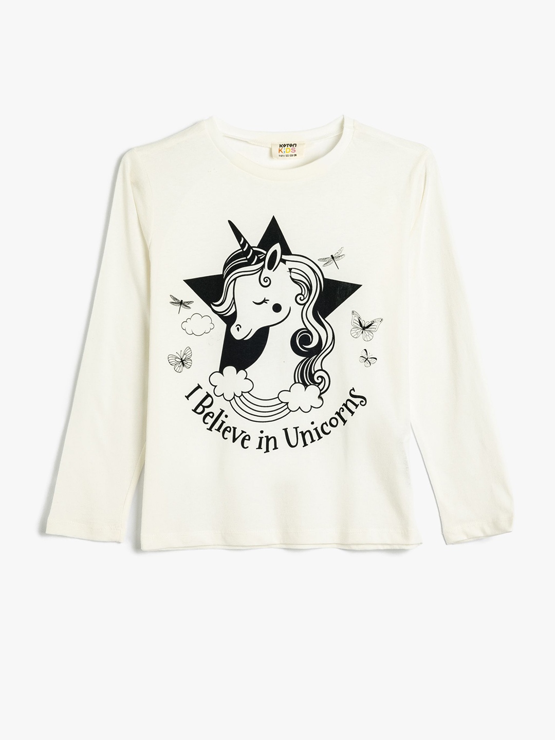 

Koton Girls Graphic Printed Round Neck Cotton T-shirt, Cream