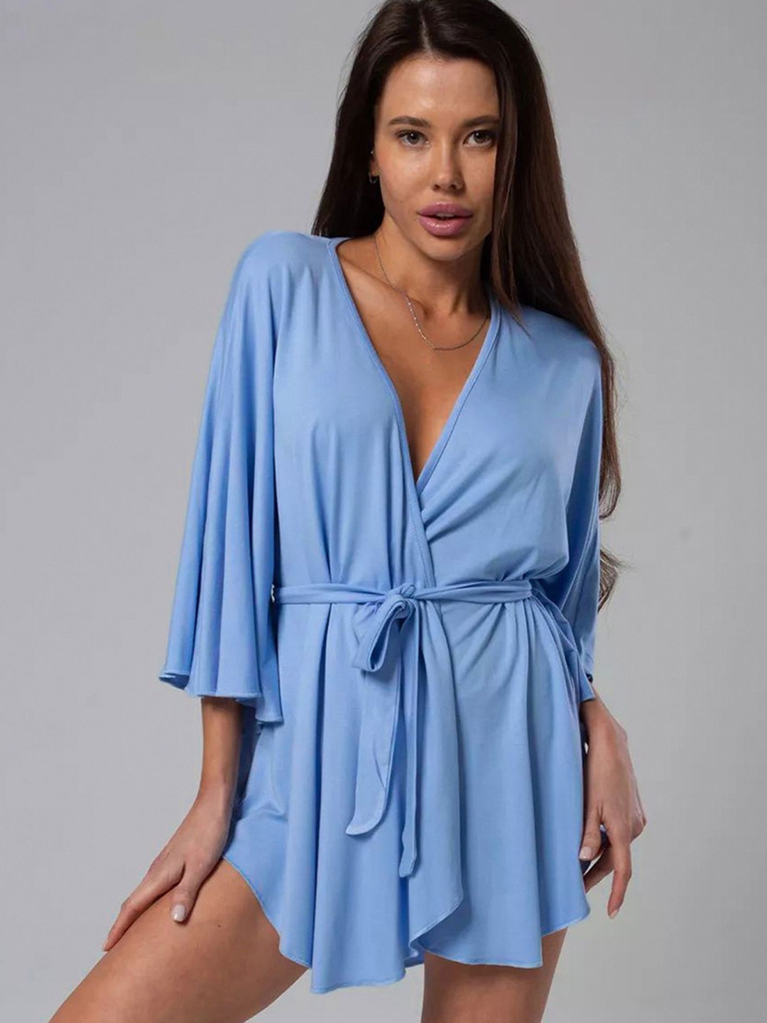 

LULU & SKY Women Robe With Tie-up Waist Belt, Blue