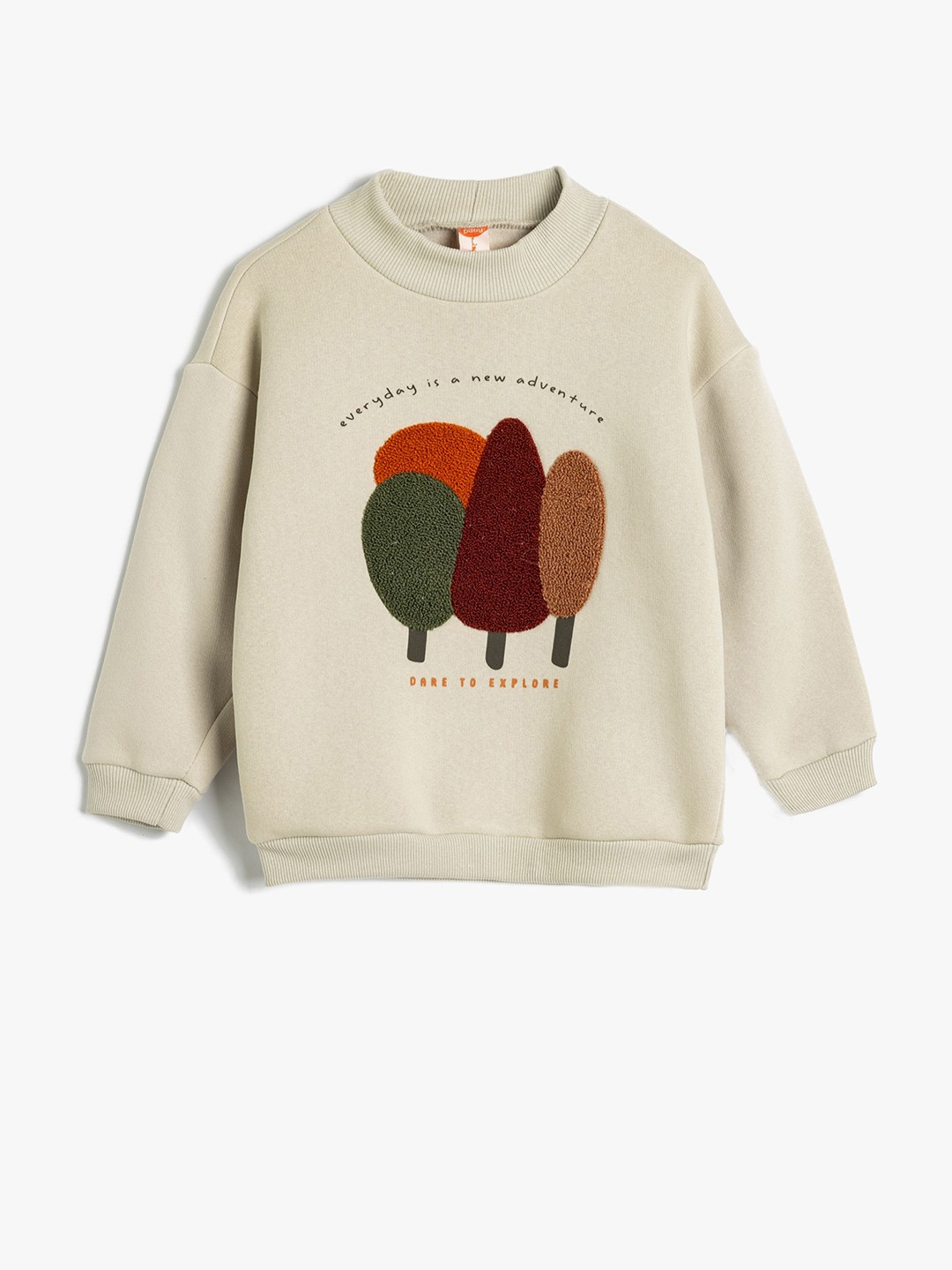 

Koton Boys Graphic Embroidered Round Neck Cotton Pullover Sweatshirt, Beige