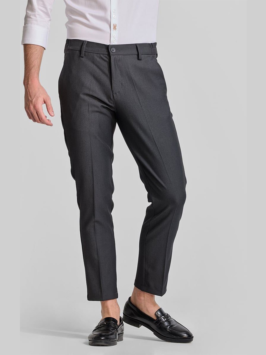 

Snitch Men Smart Slim Fit Trousers, Charcoal