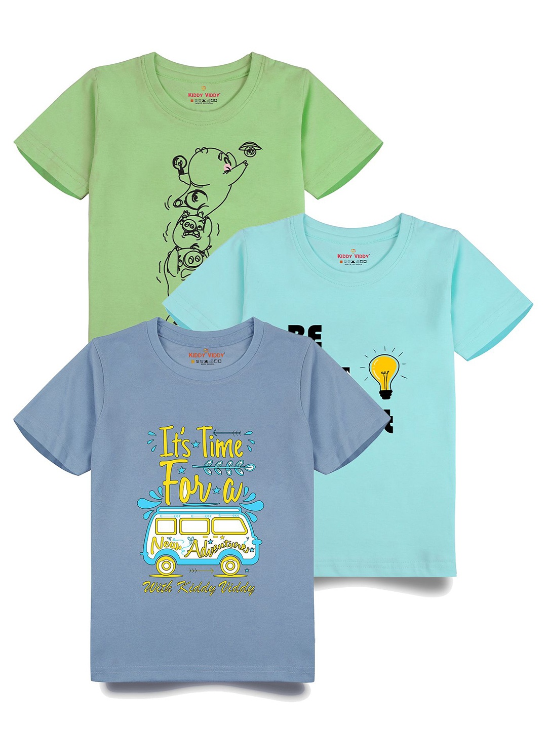 

AUSK Boys Pack Of 3 Graphic Printed Round Neck Cotton T-shirts, Sea green