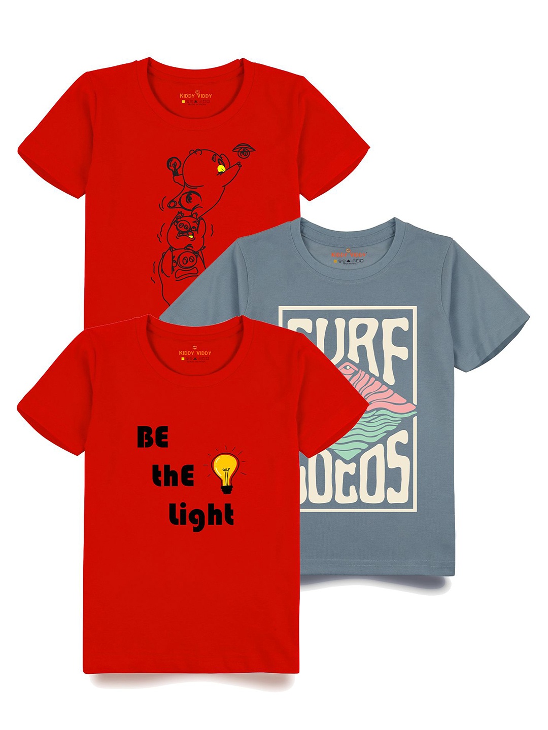 

AUSK Boys Pack Of 3 Graphic Printed Round Neck Cotton T-shirts, Blue