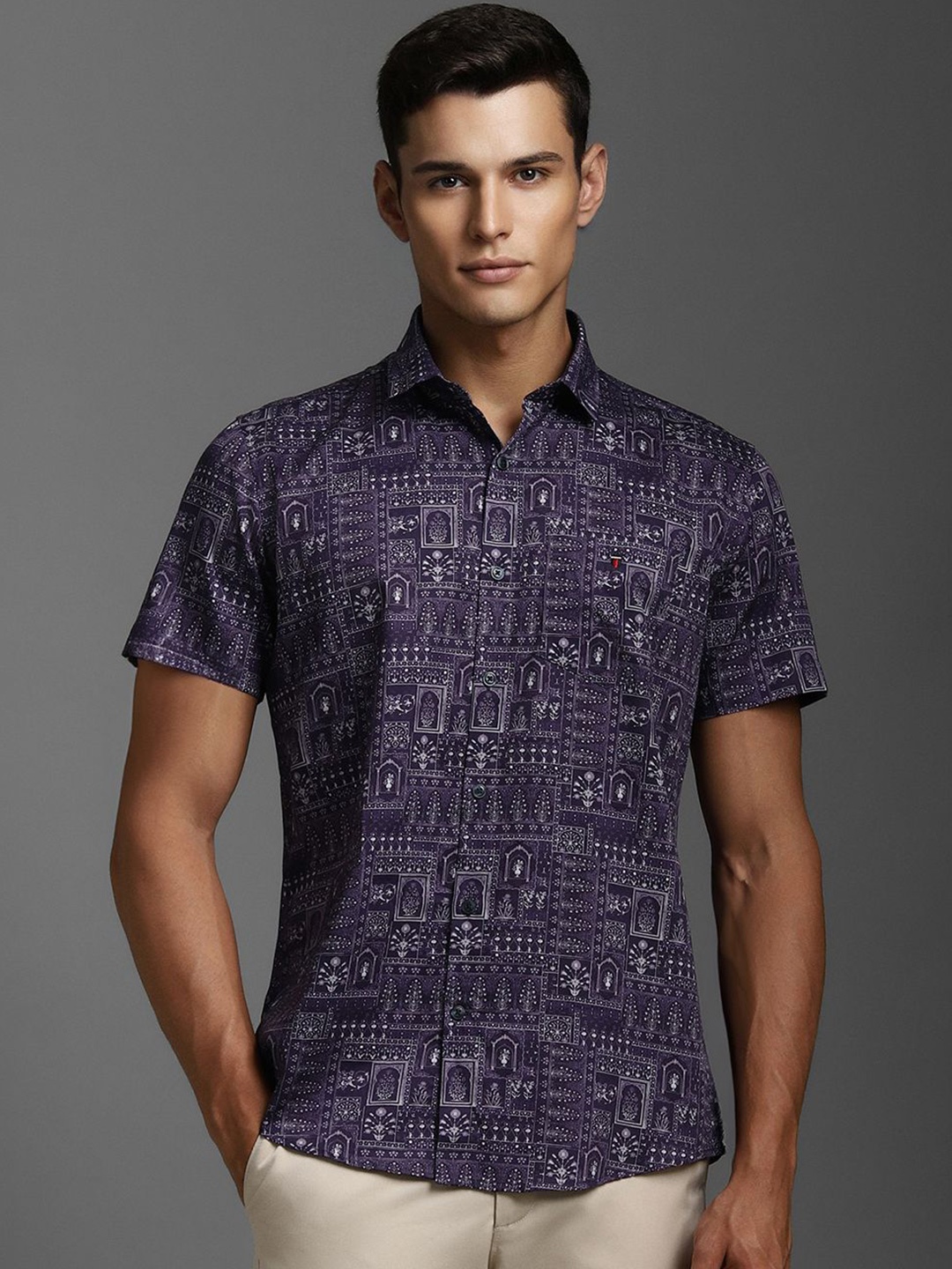 

Louis Philippe Sport Men Slim Fit Ethnic Printed Pure Cotton Casual Shirt, Purple