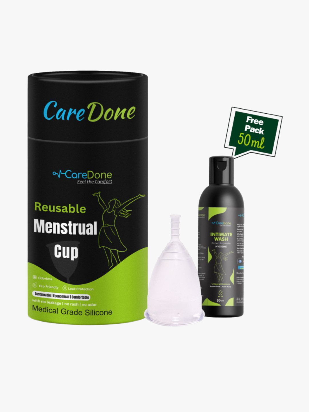 

CareDone Washable & Leakproof Menstrual Cup - M With Intimate Wash- 50 ml, White
