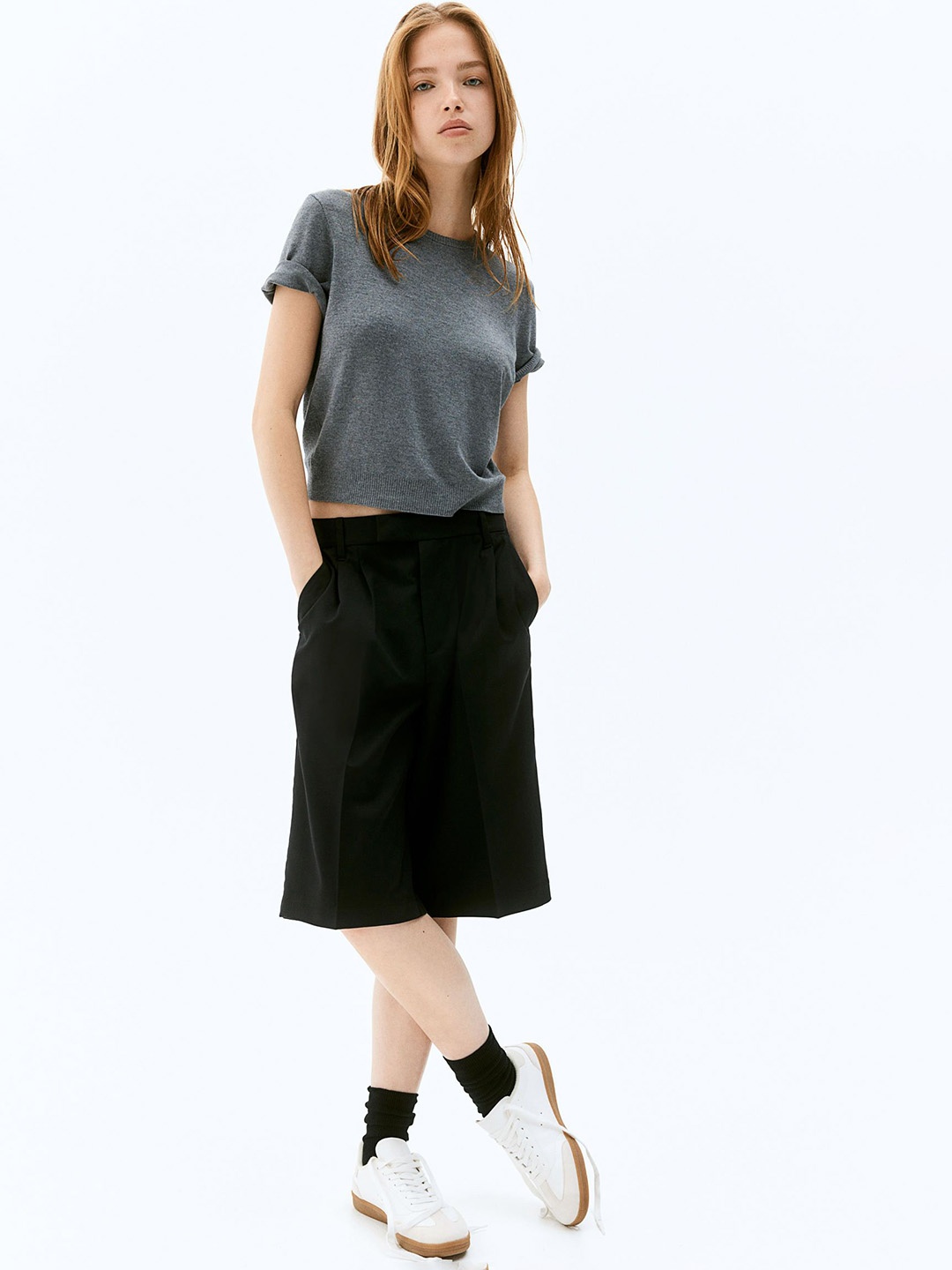 

H&M Women Tailored Bermuda Shorts, Black