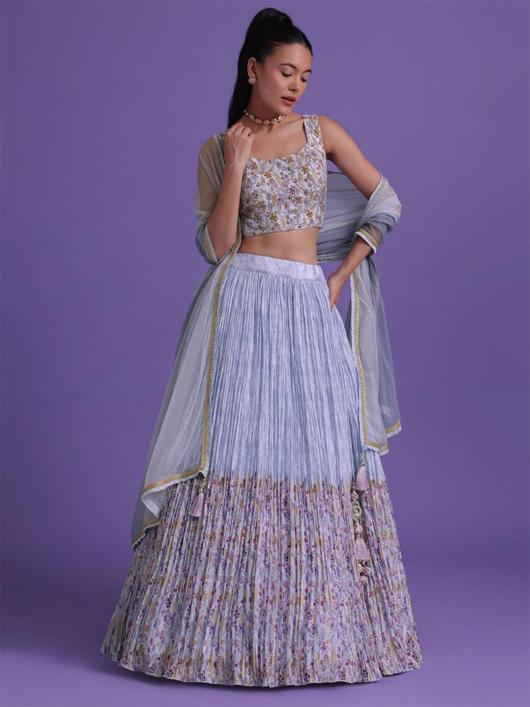 

FABPIXEL Women Embroidered Mirror Work Semi-Stitched Lehenga, Unstitched Blouse ,Dupatta, Blue