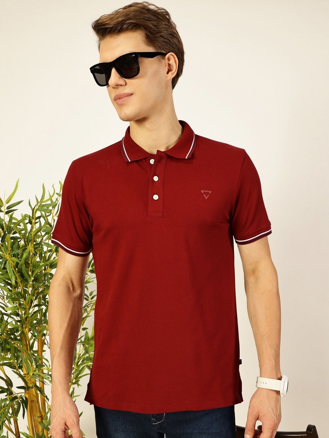 

Thomas Scott Men Solid Polo Collar Cotton T-shirt, Maroon