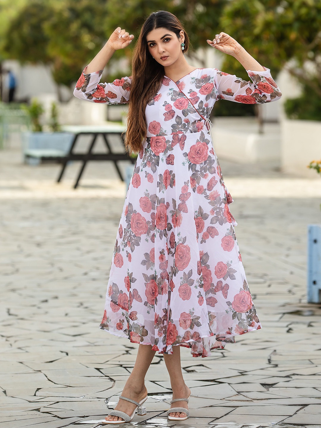 

Rujave Women Floral Printed Maxi Dress, White